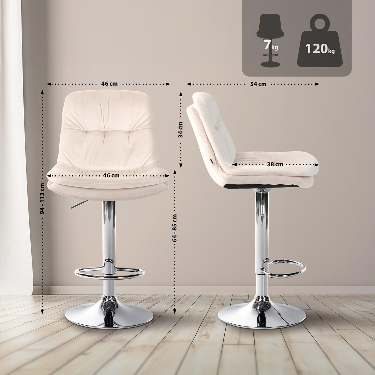 Barhocker Laurel Samt chrom – Ansicht 2
