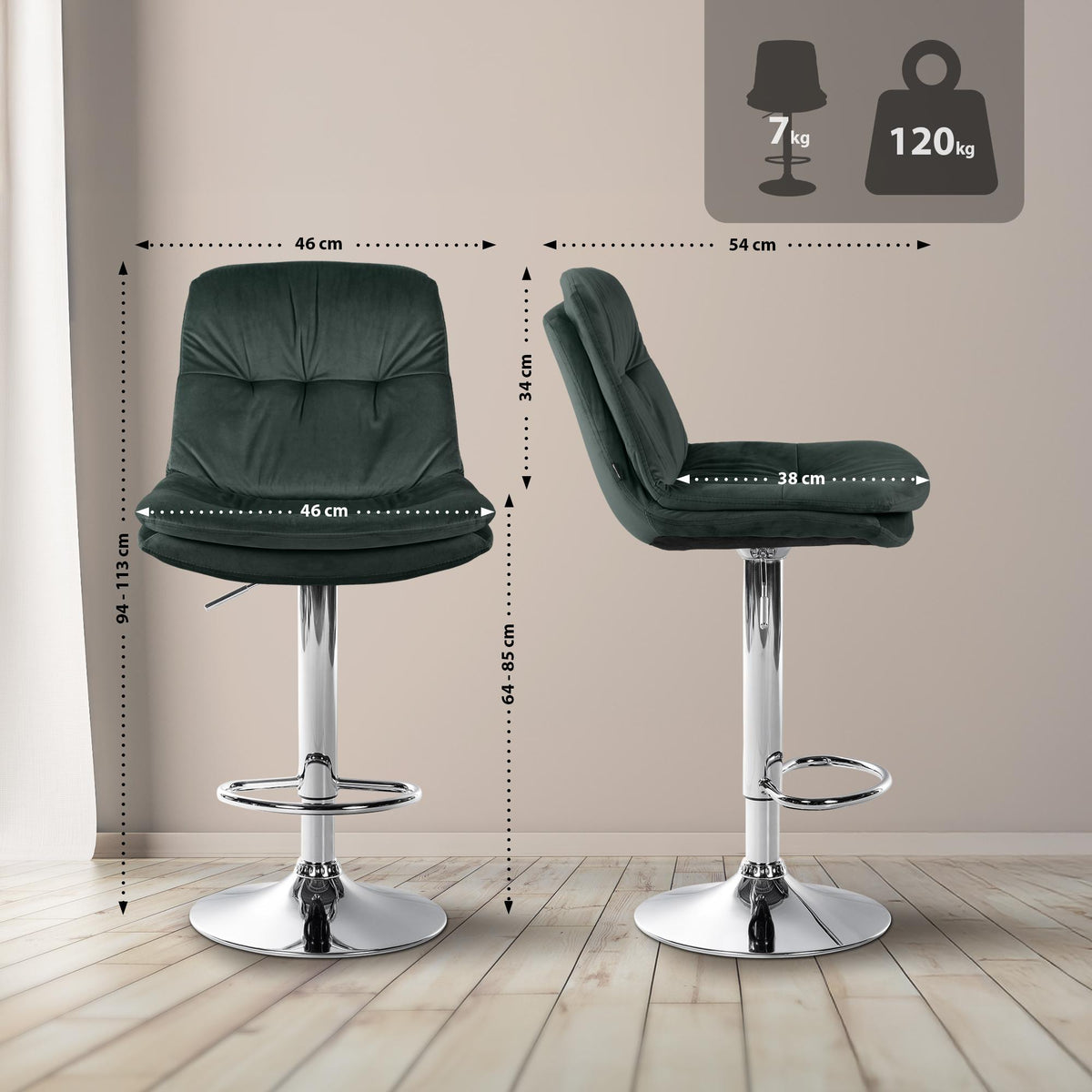 Barhocker Laurel Samt chrom – Ansicht 9