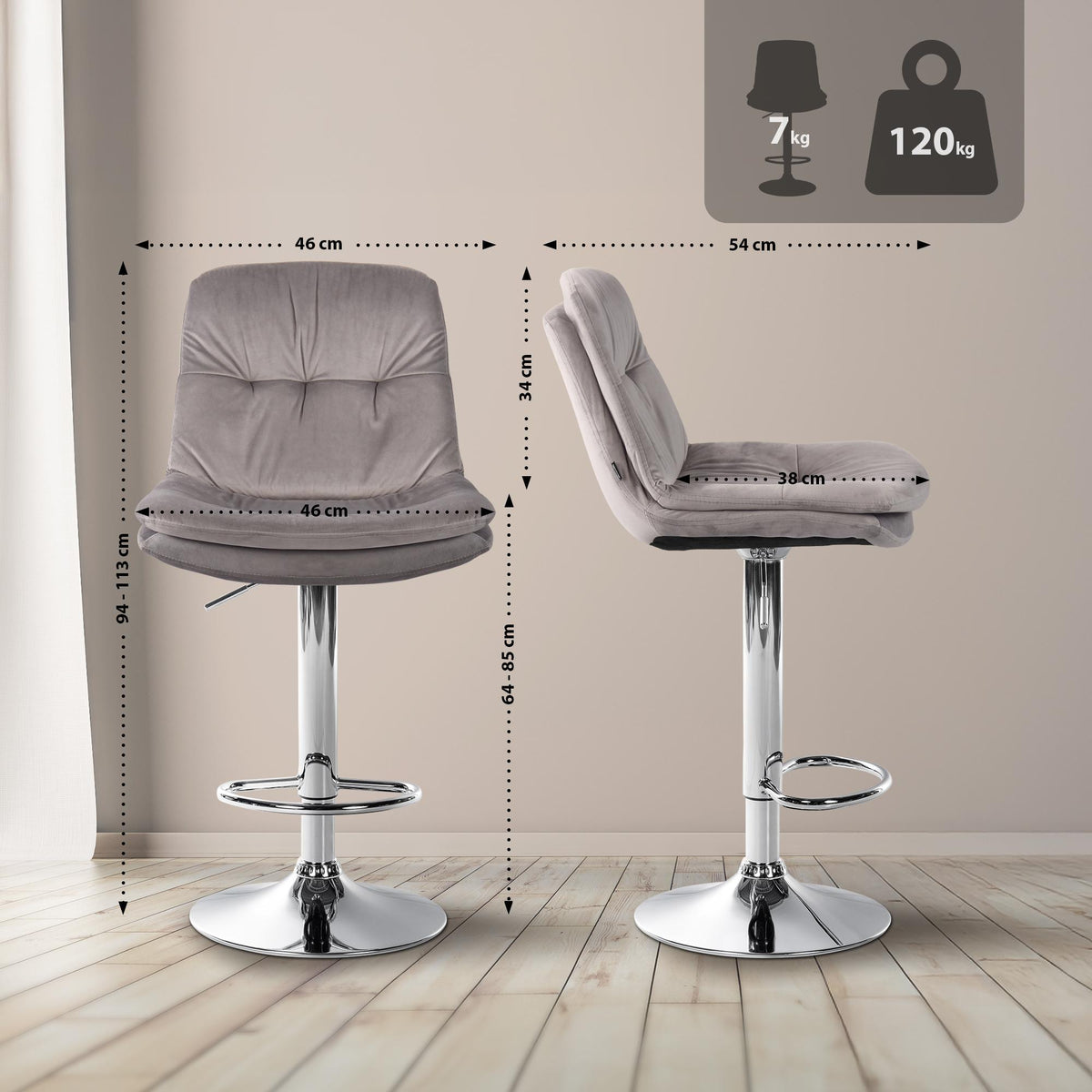 Barhocker Laurel Samt chrom – Ansicht 16