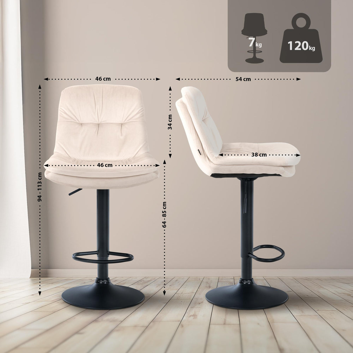 Barhocker Laurel Samt schwarz – Ansicht 2