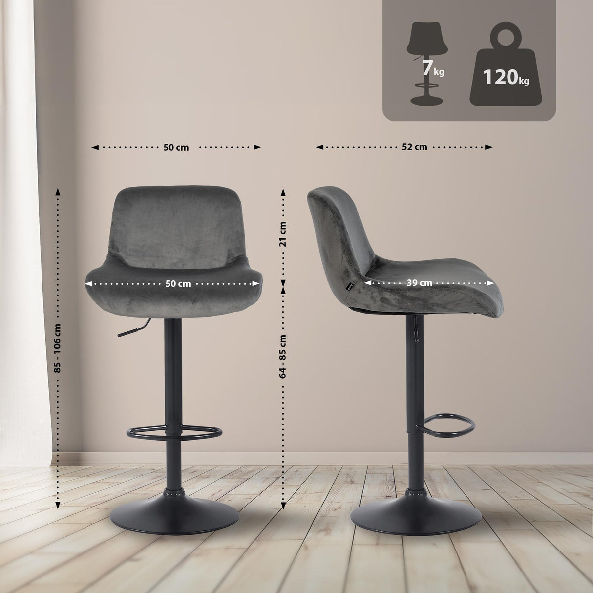 Barhocker Solon Schwarz Samt – Ansicht 2