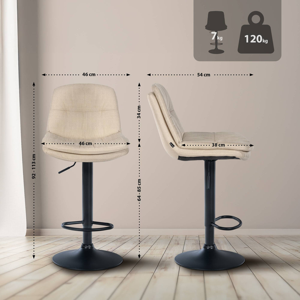 Barhocker Laurel Stoff schwarz – Ansicht 9