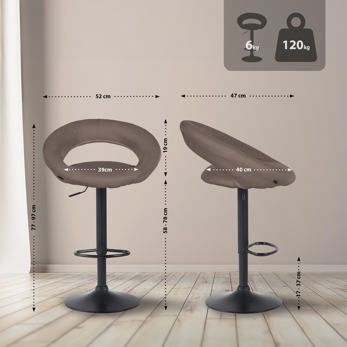 Barhocker Olinda Stoff schwarz – Ansicht 9