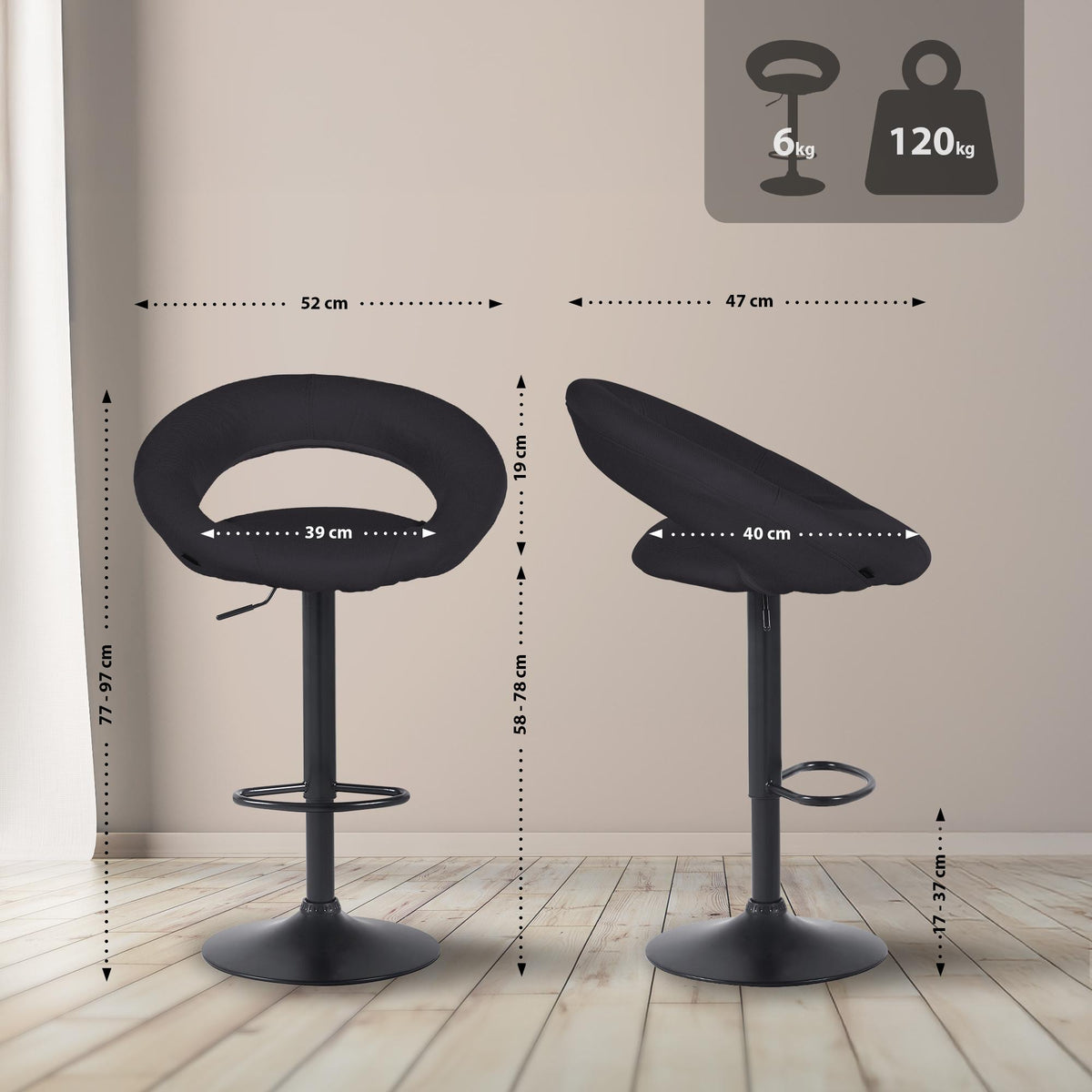 Barhocker Olinda Stoff schwarz – Ansicht 16