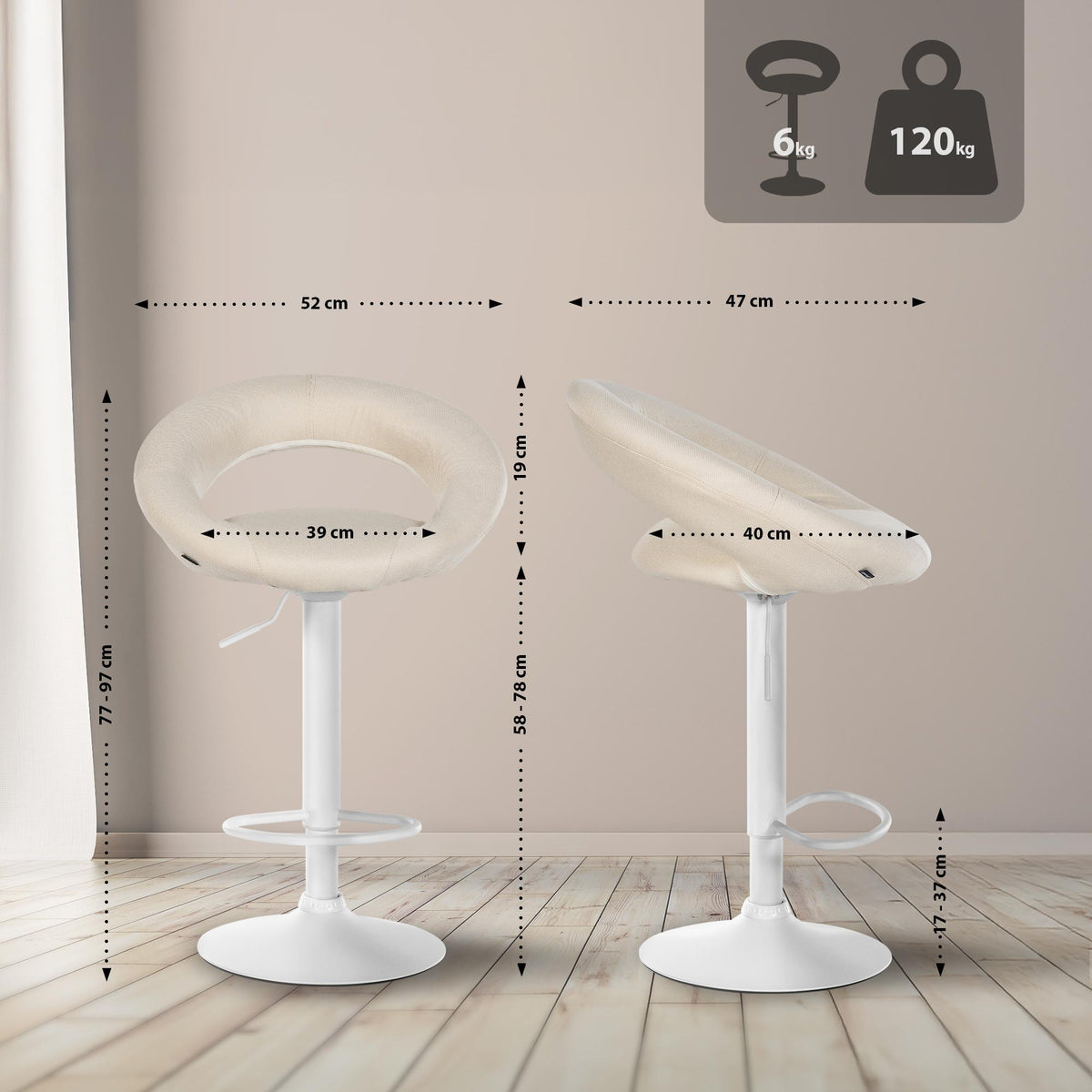 2er Set Barhocker Olinda Stoff weiß – Ansicht 2