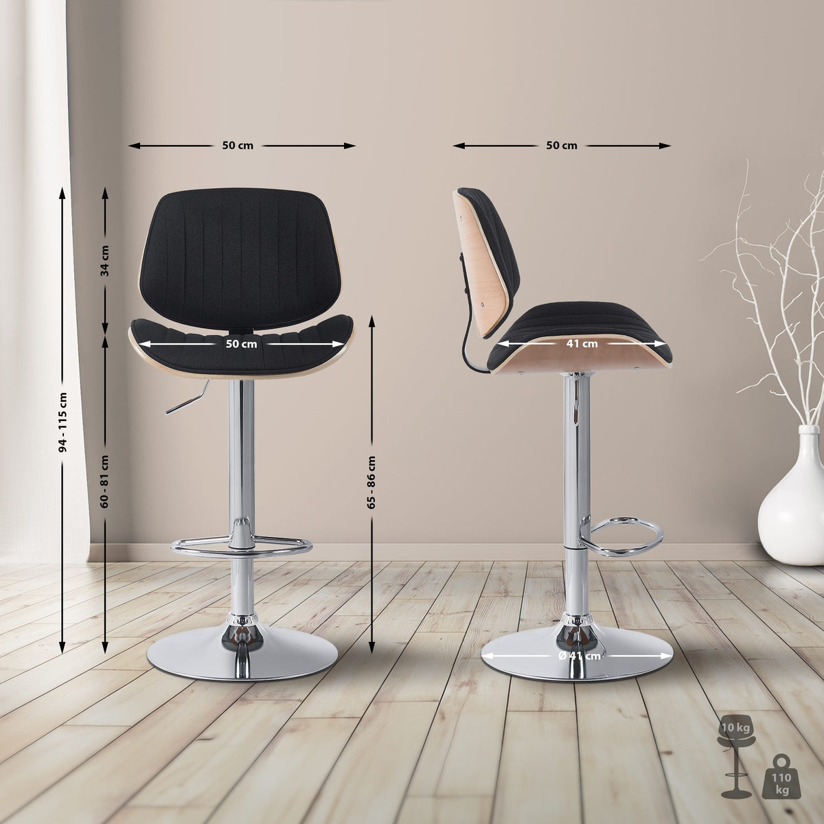 2er Set Barhocker Clawson Stoff chrom – Ansicht 2