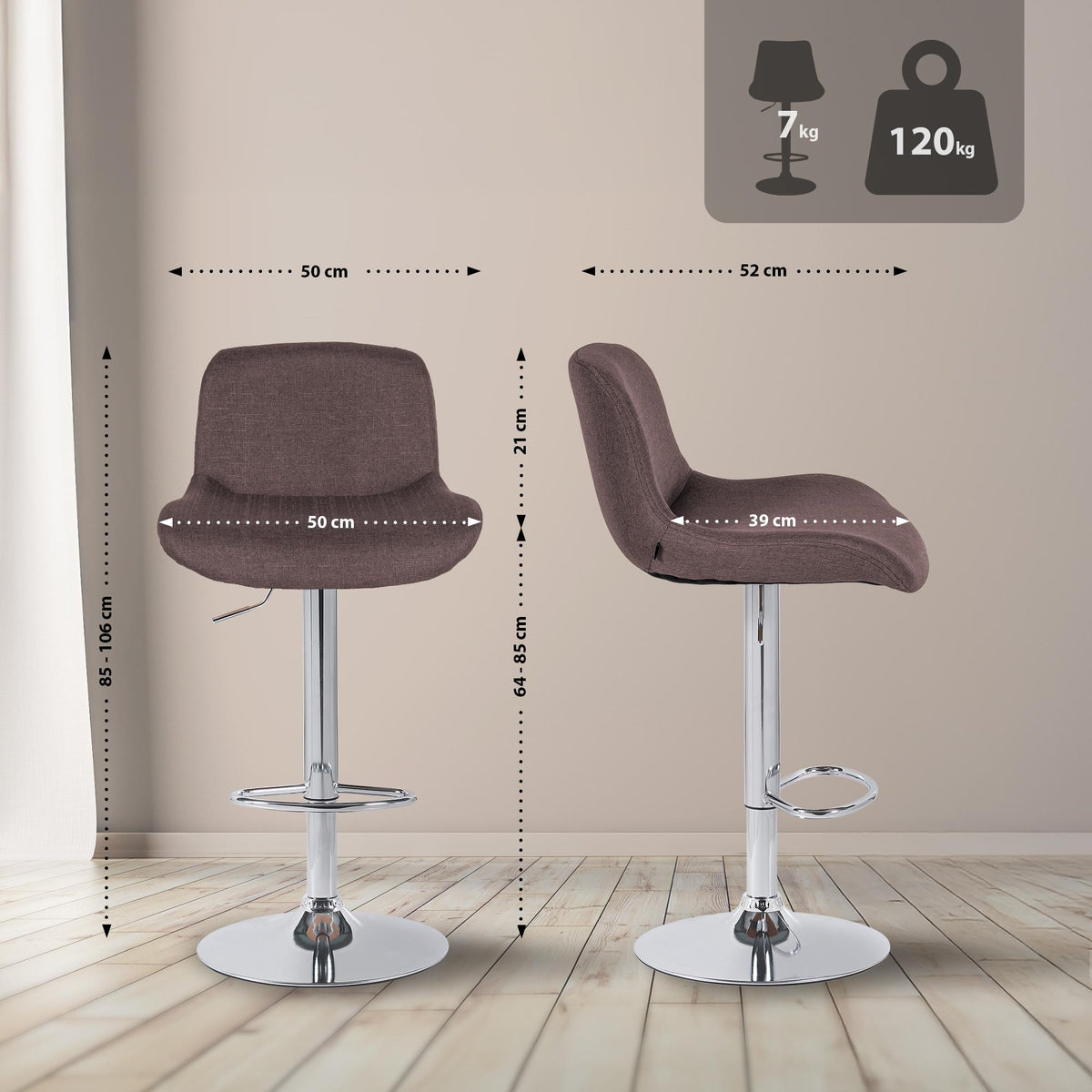 2er Set Barhocker Solon Chrom Stoff – Ansicht 9