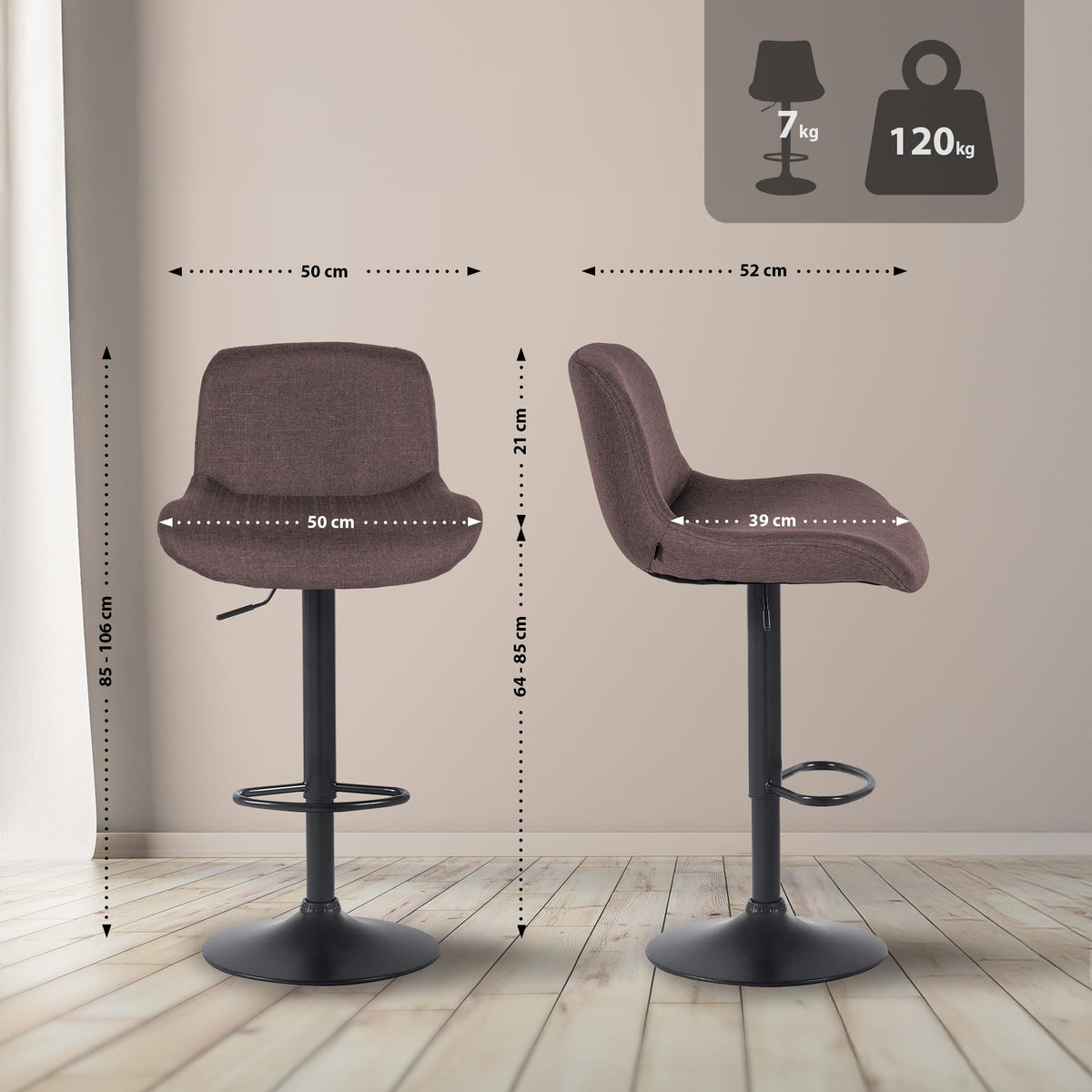 2er Set Barhocker Solon Schwarz Stoff – Ansicht 2