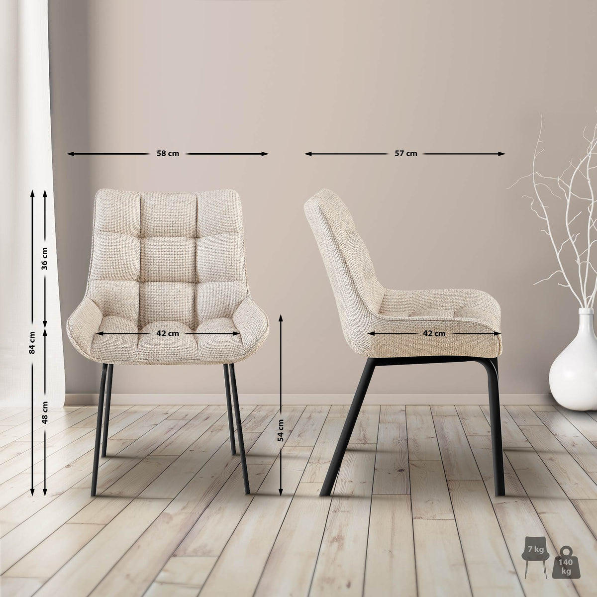 2er Set Stuhl Saranda Stoff schwarz – Ansicht 2