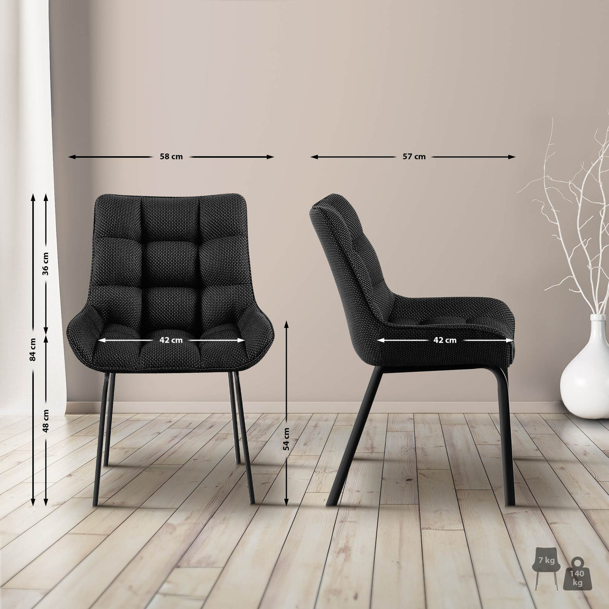 2er Set Stuhl Saranda Stoff schwarz – Ansicht 16