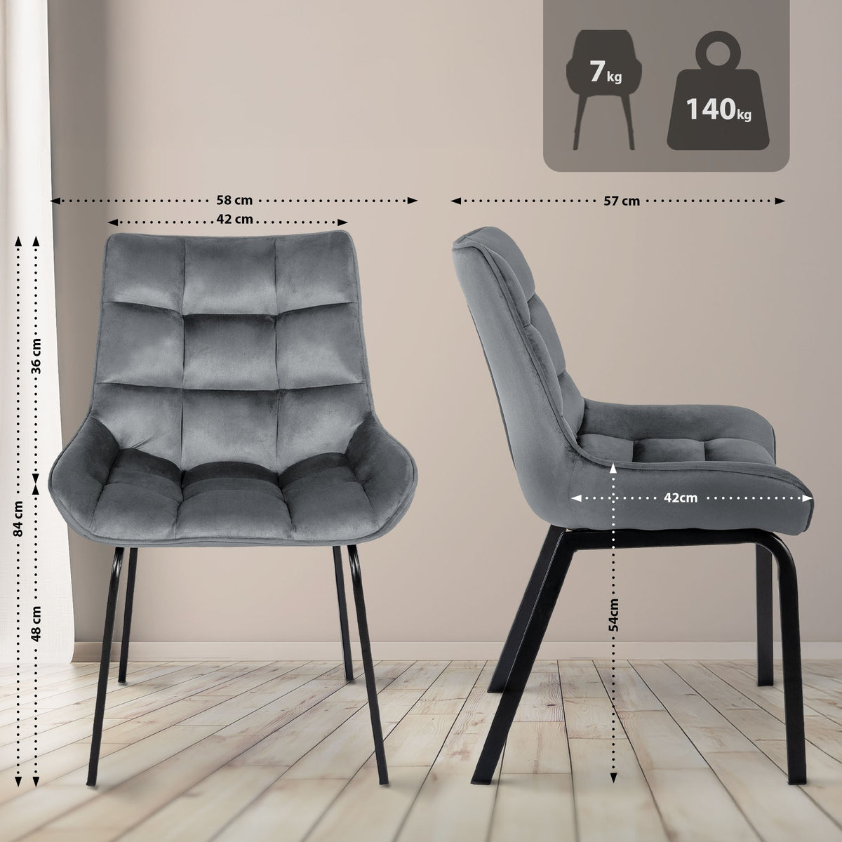 2er Set Stuhl Saranda Samt – Ansicht 16