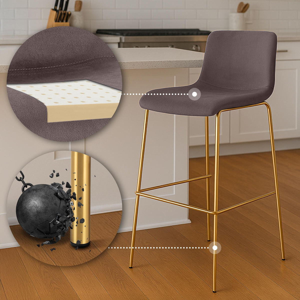 Barhocker Hoover Samt 4-Fuß Gold – Ansicht 4