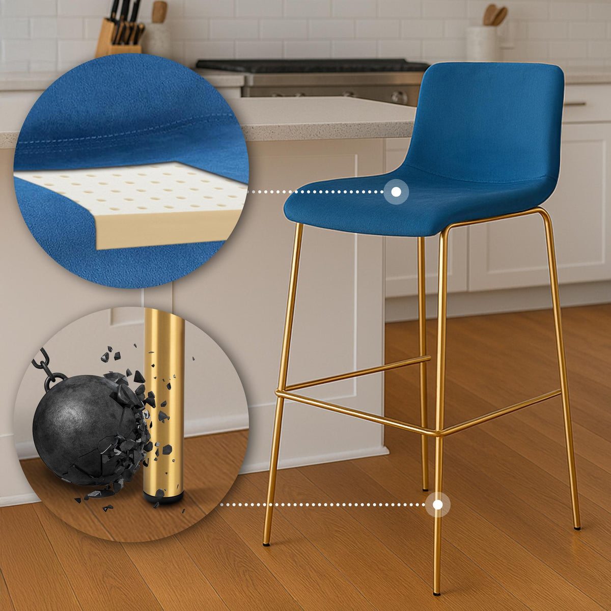 Barhocker Hoover Samt 4-Fuß Gold – Ansicht 11