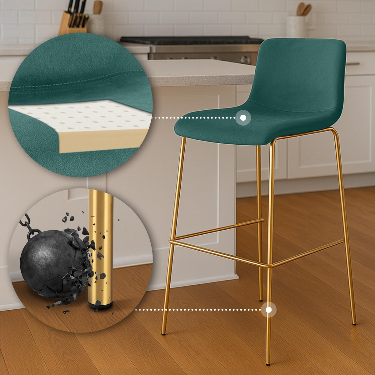 Barhocker Hoover Samt 4-Fuß Gold – Ansicht 18