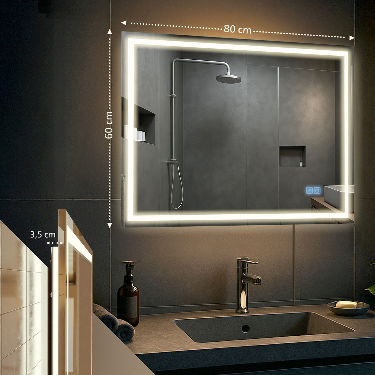 Badspiegel Jaffrey 60x80 mit Bluetooth – Ansicht 2