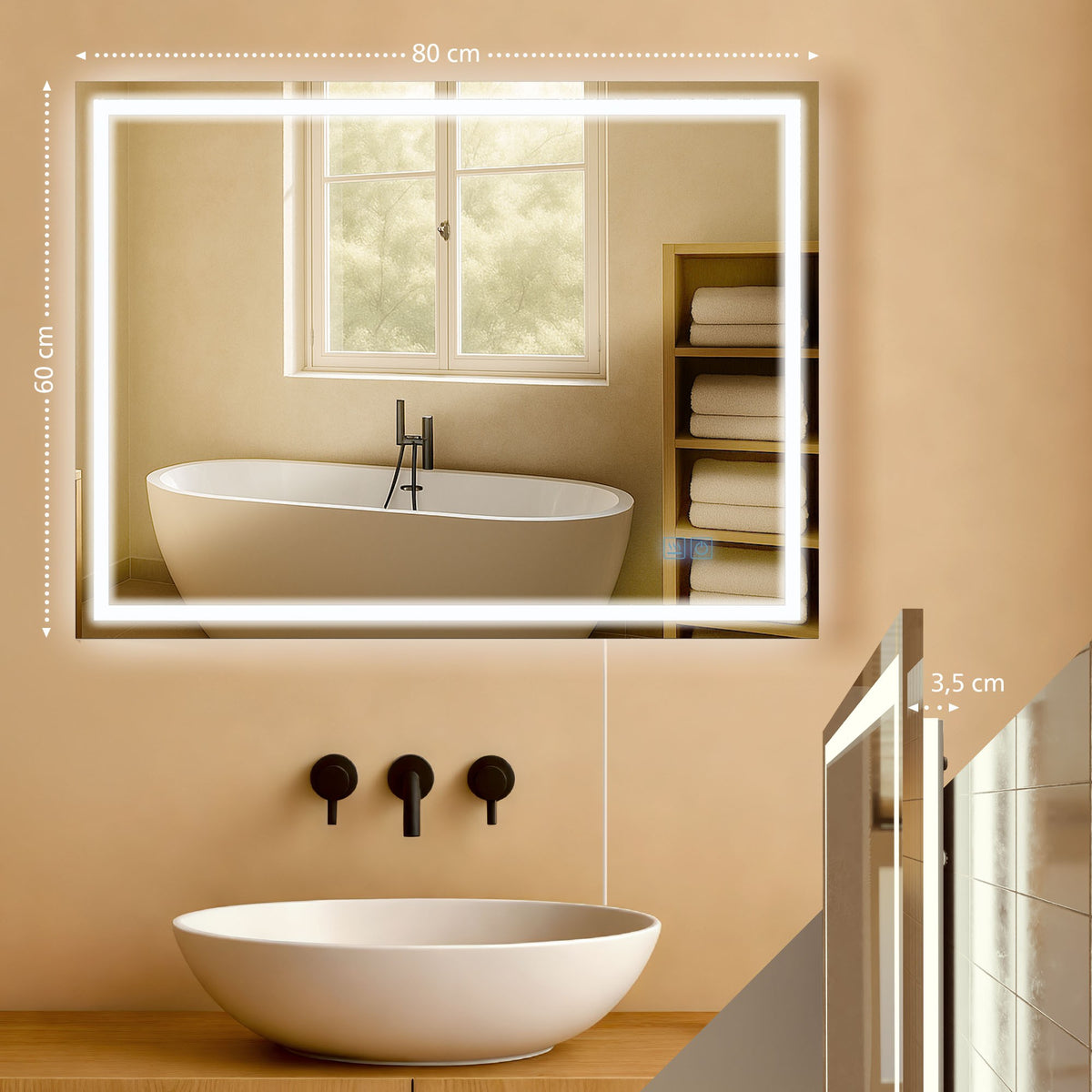 Badspiegel Jaffrey 60x80 ohne Bluetooth – Ansicht 2
