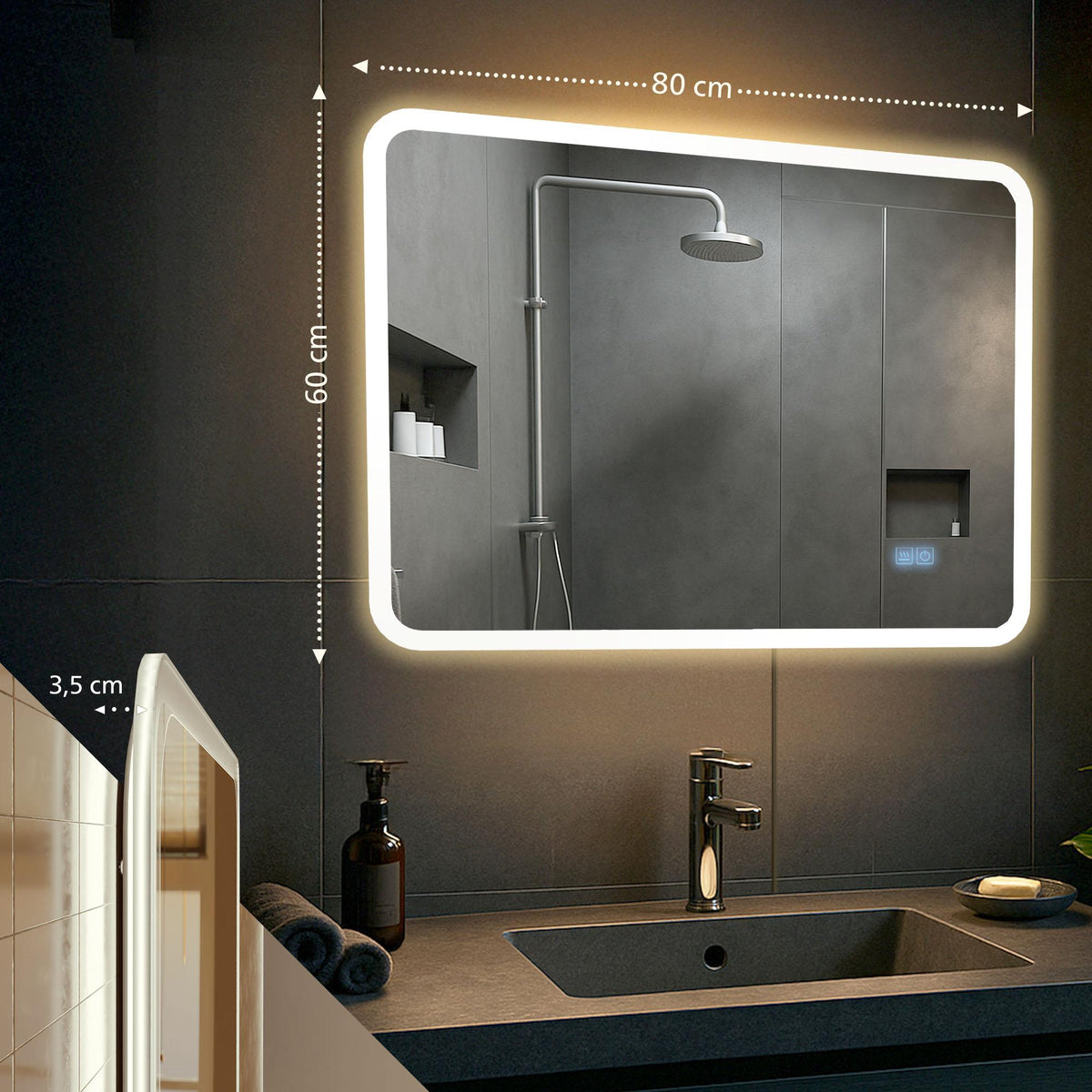 Badspiegel Jericho 60x80 mit Bluetooth – Ansicht 2