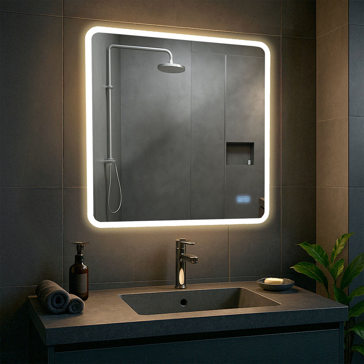 Badspiegel Jericho 80x80 mit Bluetooth – Ansicht 3