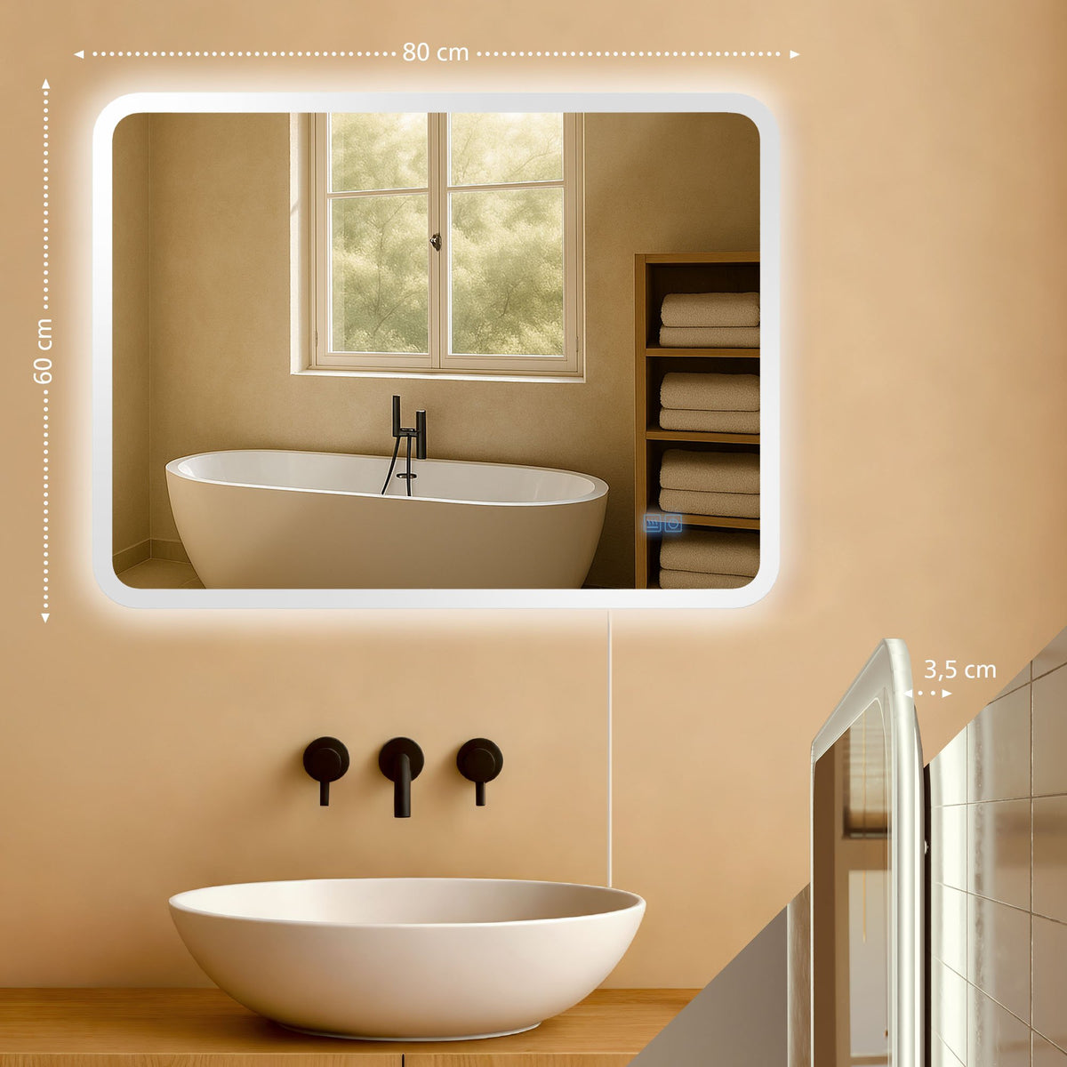 Badspiegel Jericho 60x80 ohne Bluetooth – Ansicht 2