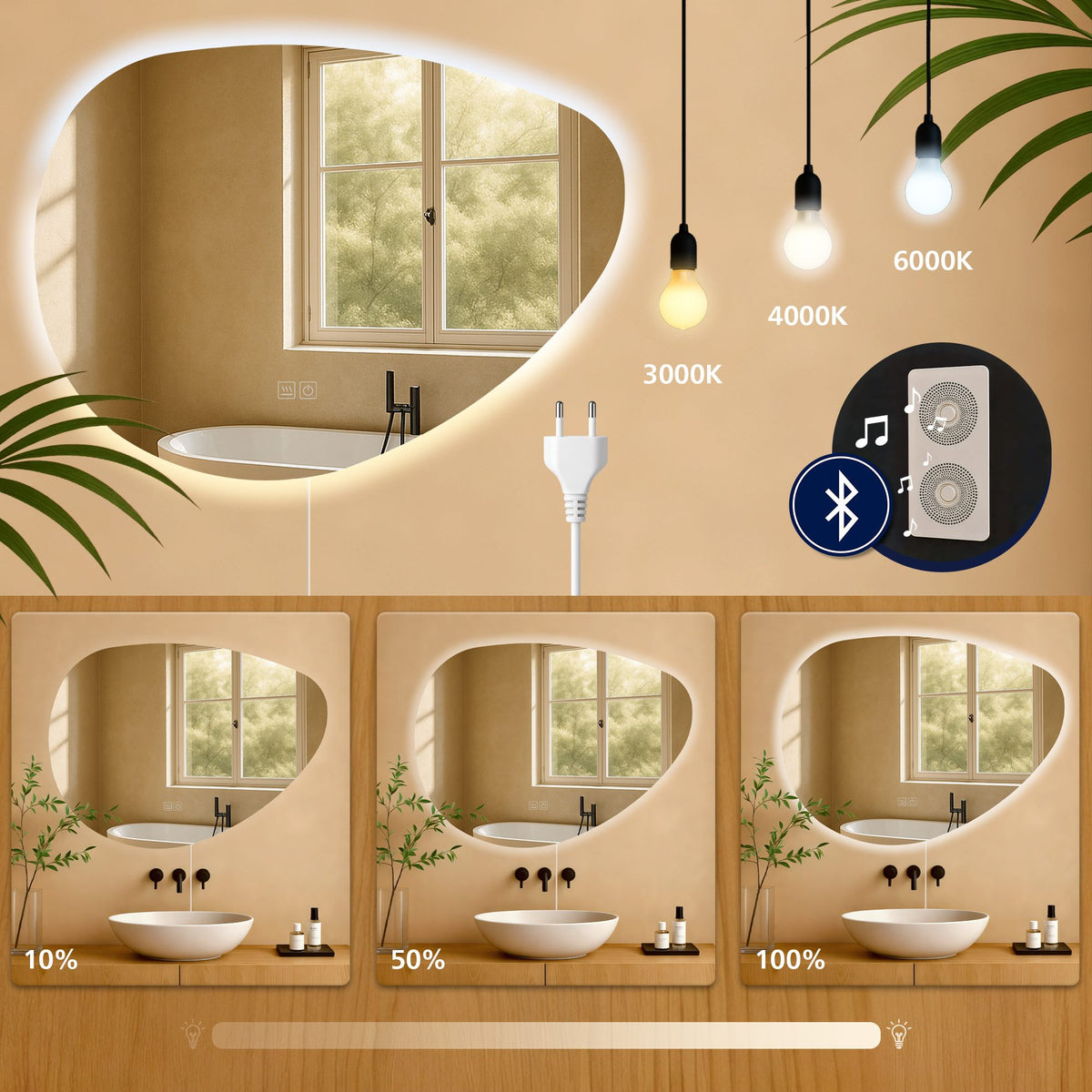 Badspiegel Almafie 65x75 mit Bluetooth – Ansicht 5