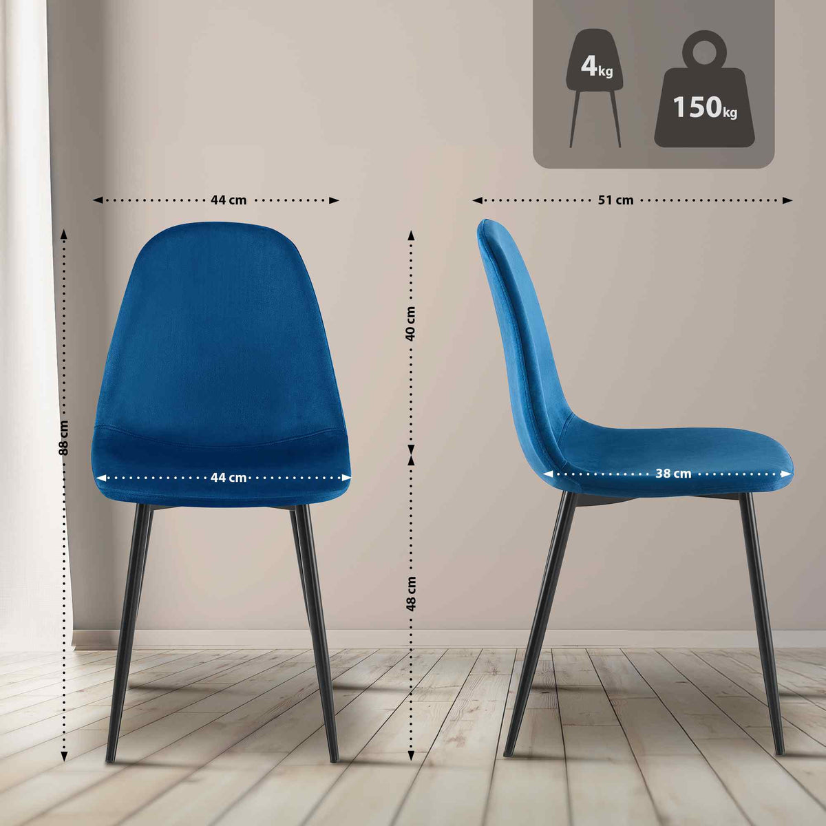 4er Set Esszimmerstühle Napier Samt – Ansicht 2
