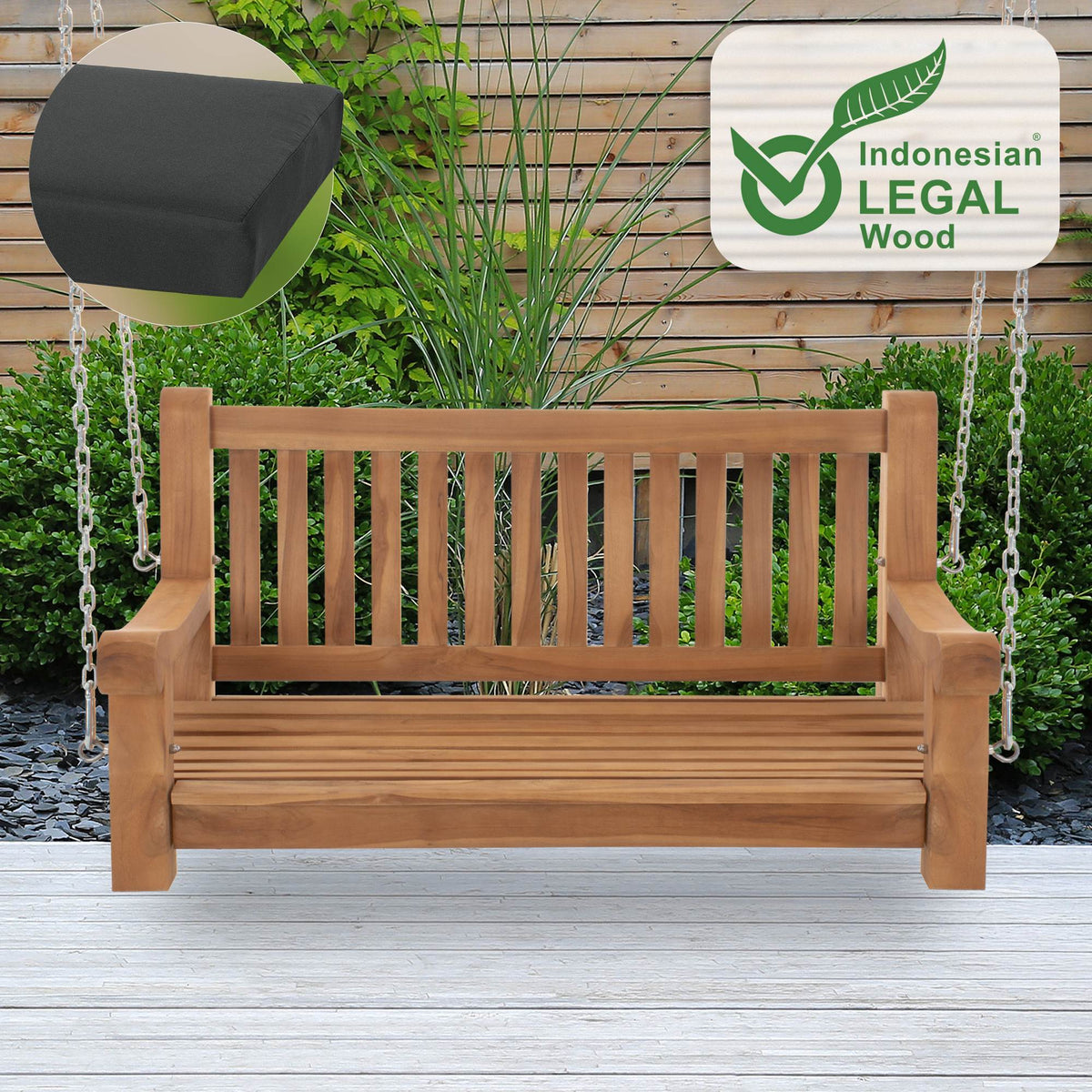 Schaukelbank Joyce mit Sitzkissen 120 cm + teak – Ansicht 9