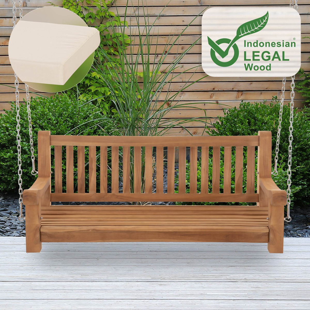 Schaukelbank Joyce mit Sitzkissen 150 cm + teak – Ansicht 2