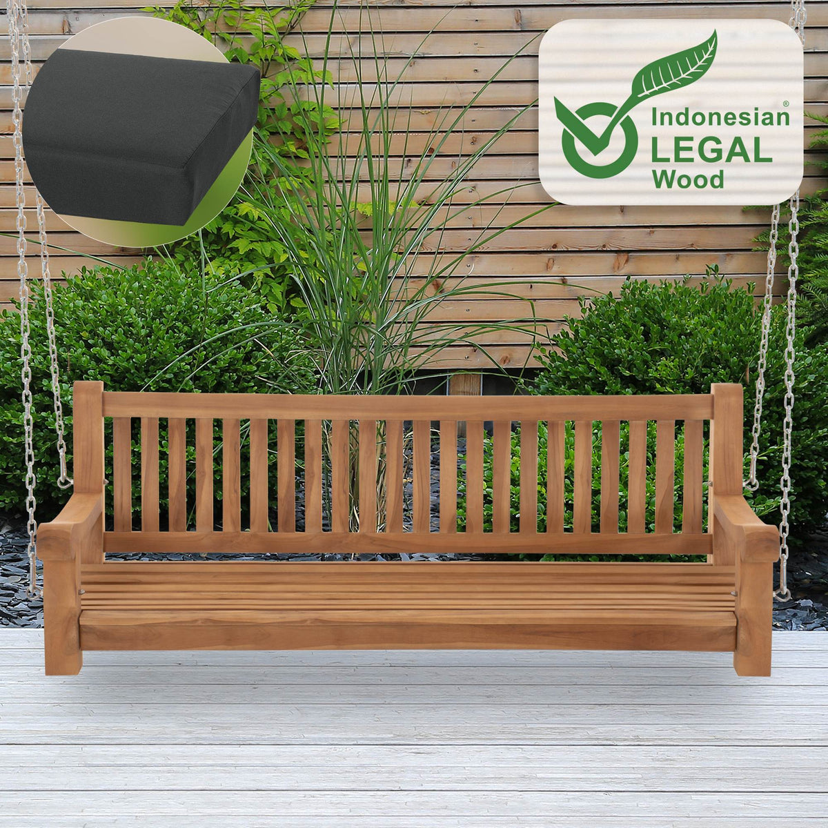 Schaukelbank Joyce mit Sitzkissen 180 cm + teak – Ansicht 9