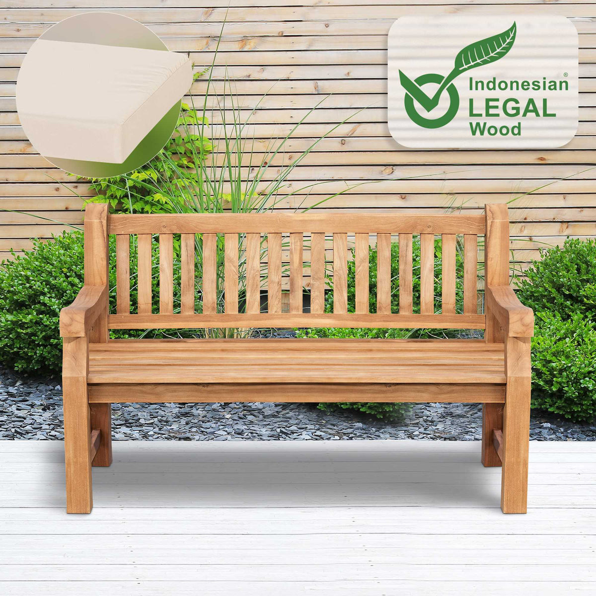 Teakbank Jackson mit Sitzkissen 150 cm + teak – Ansicht 3