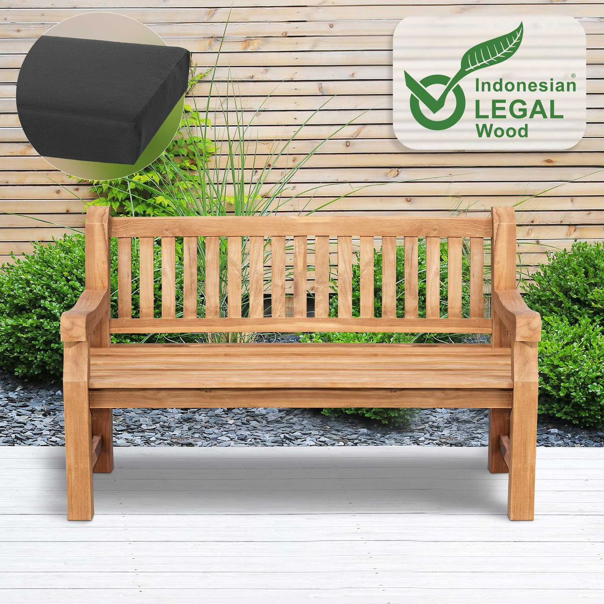 Teakbank Jackson mit Sitzkissen 150 cm + teak – Ansicht 9
