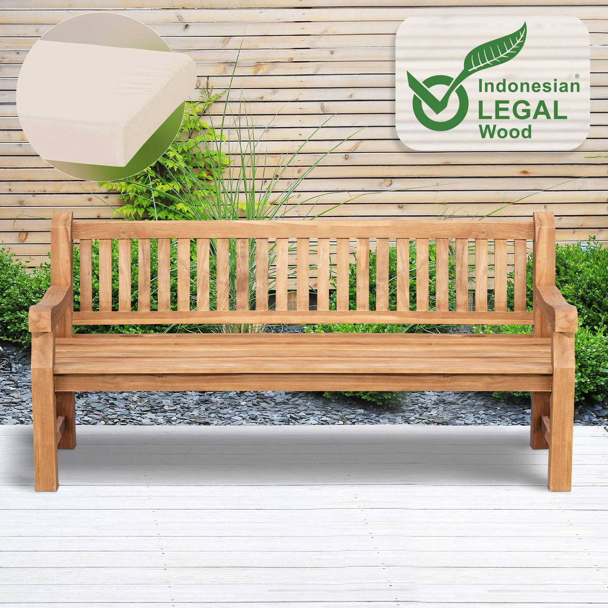 Teakbank Jackson mit Sitzkissen 200 cm + teak – Ansicht 3