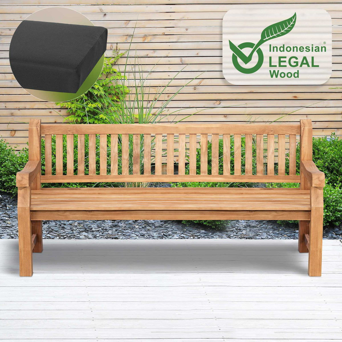 Teakbank Jackson mit Sitzkissen 200 cm + teak – Ansicht 9