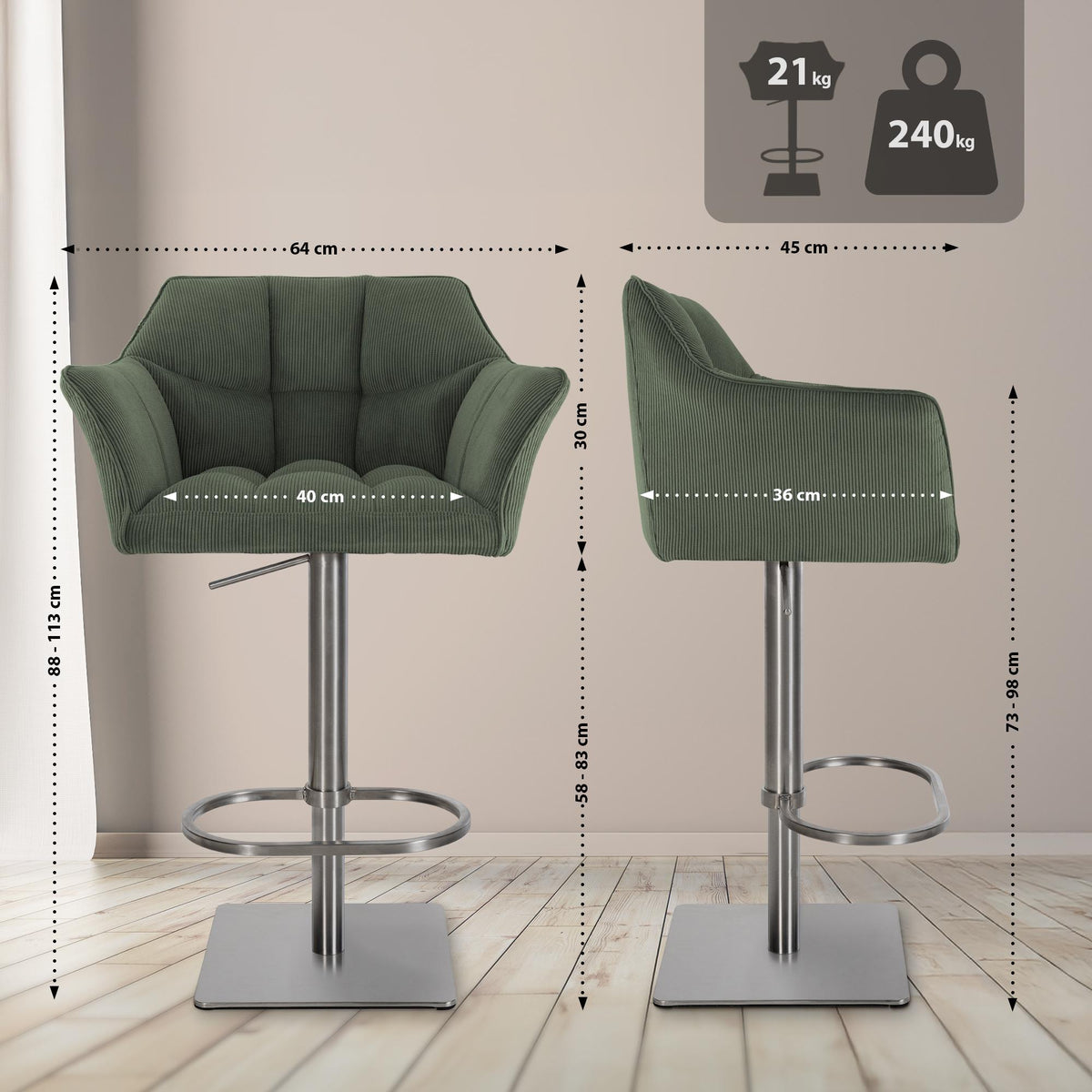 Barhocker Damaso E Cord – Ansicht 20