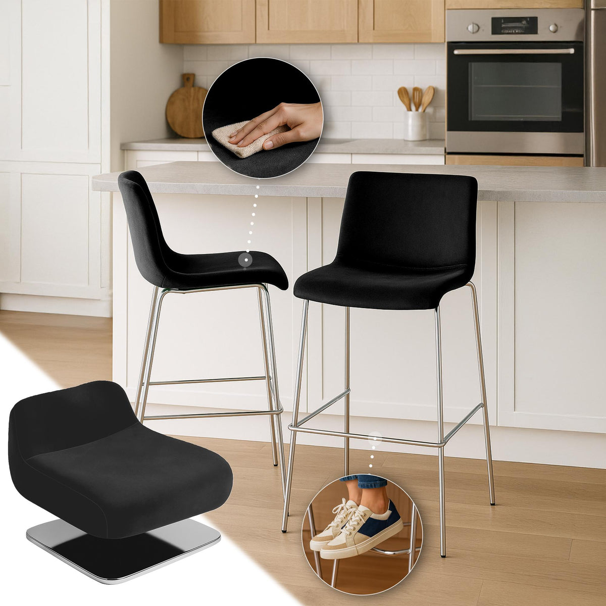 Barhocker Hoover Samt 4-Fuß Chrom – Ansicht 4