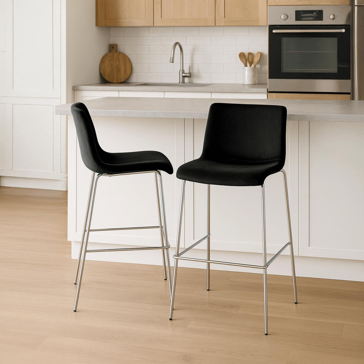 Barhocker Hoover Samt 4-Fuß Chrom – Ansicht 3