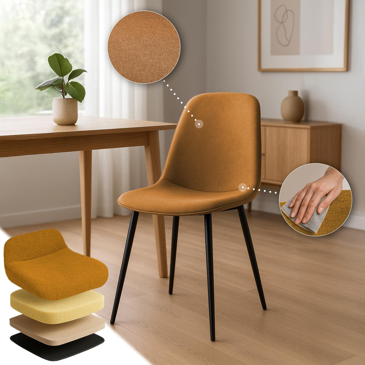 2er Set Esszimmerstuhl Maryam Stoff – Ansicht 11