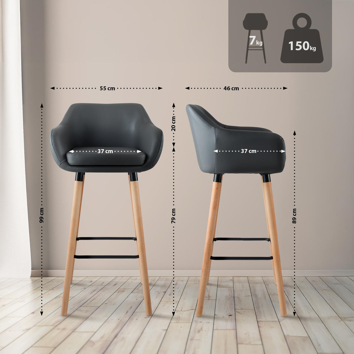 2er Set Barhocker Grant Kunstleder – Ansicht 17