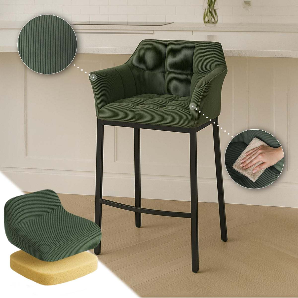 Barhocker Damaso B Cord mit 4-Fuß Gestell – Ansicht 18