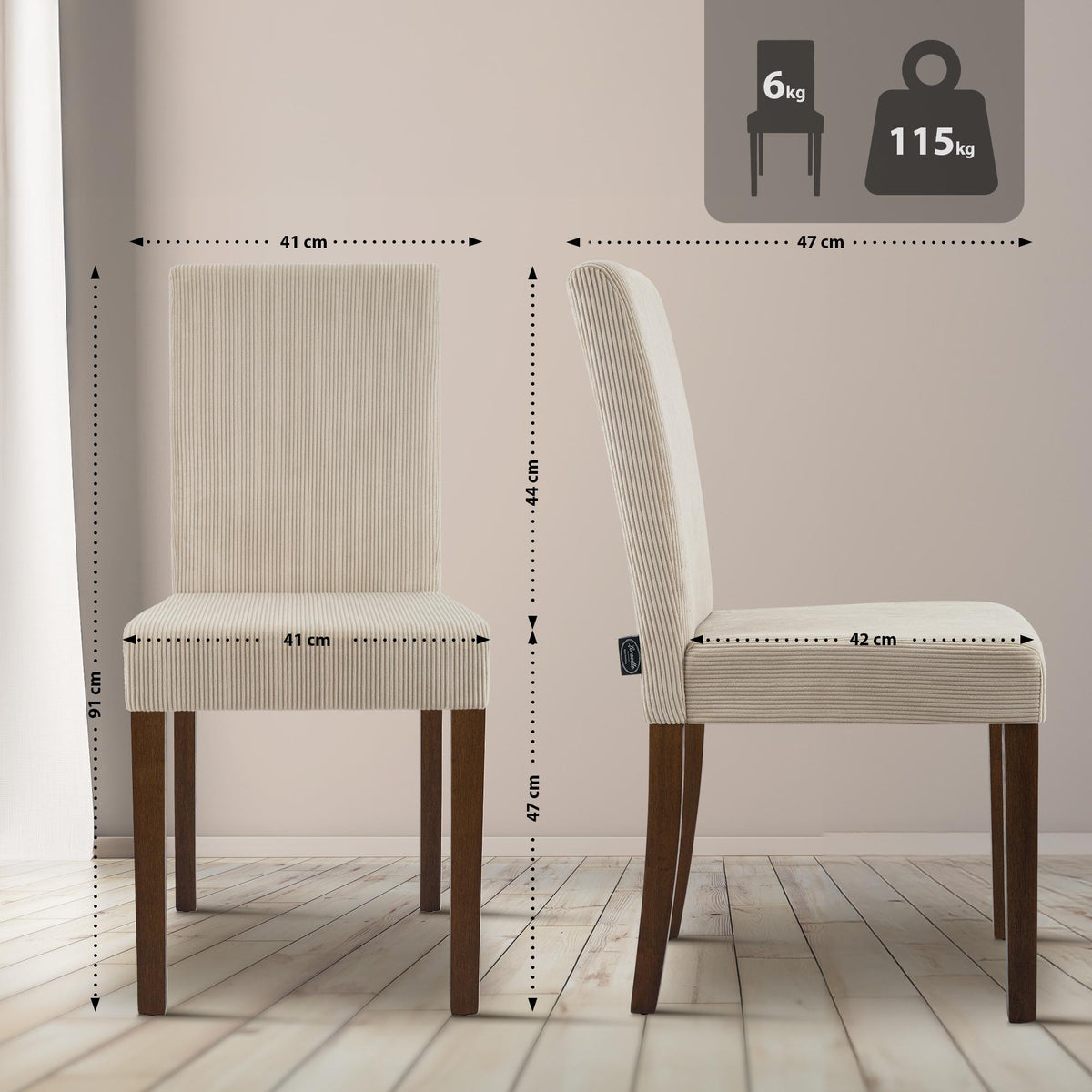 2er Set Esszimmerstuhl Ina Cord antik dunkel – Ansicht 9