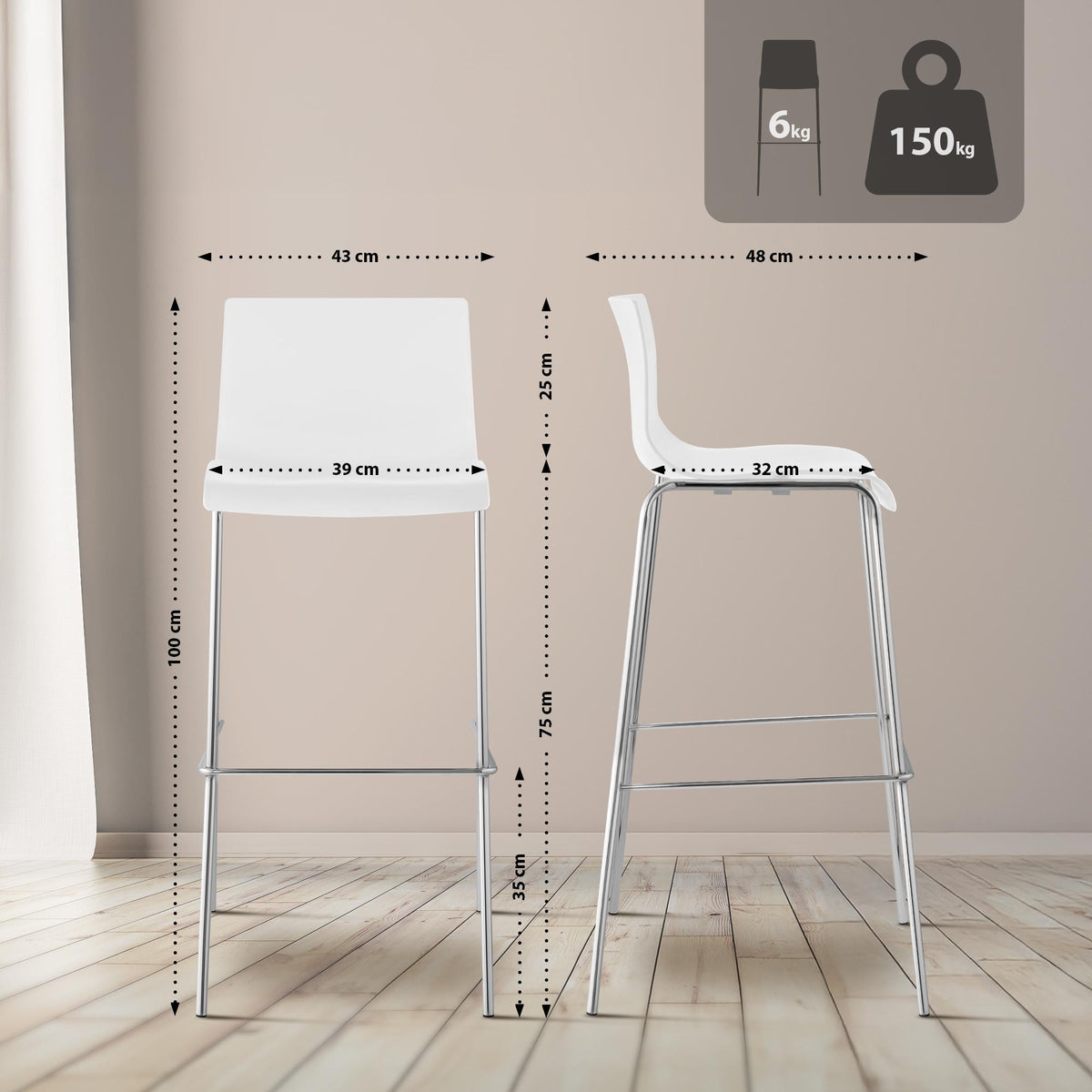 Barhocker Hoover Chrom 4-Fuß Gestell – Ansicht 2