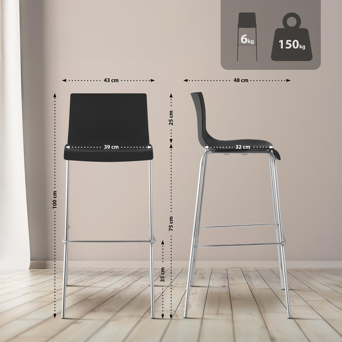 Barhocker Hoover Chrom 4-Fuß Gestell – Ansicht 10
