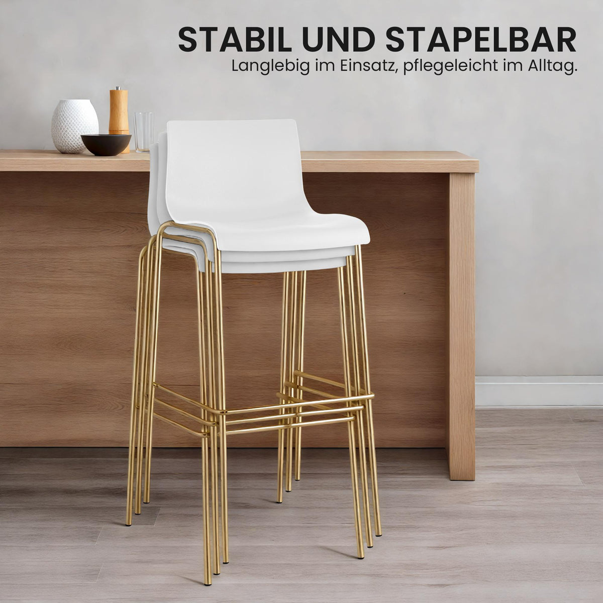 2er Set Barhocker Hoover Kunststoff 4-Fuß Gold – Ansicht 4