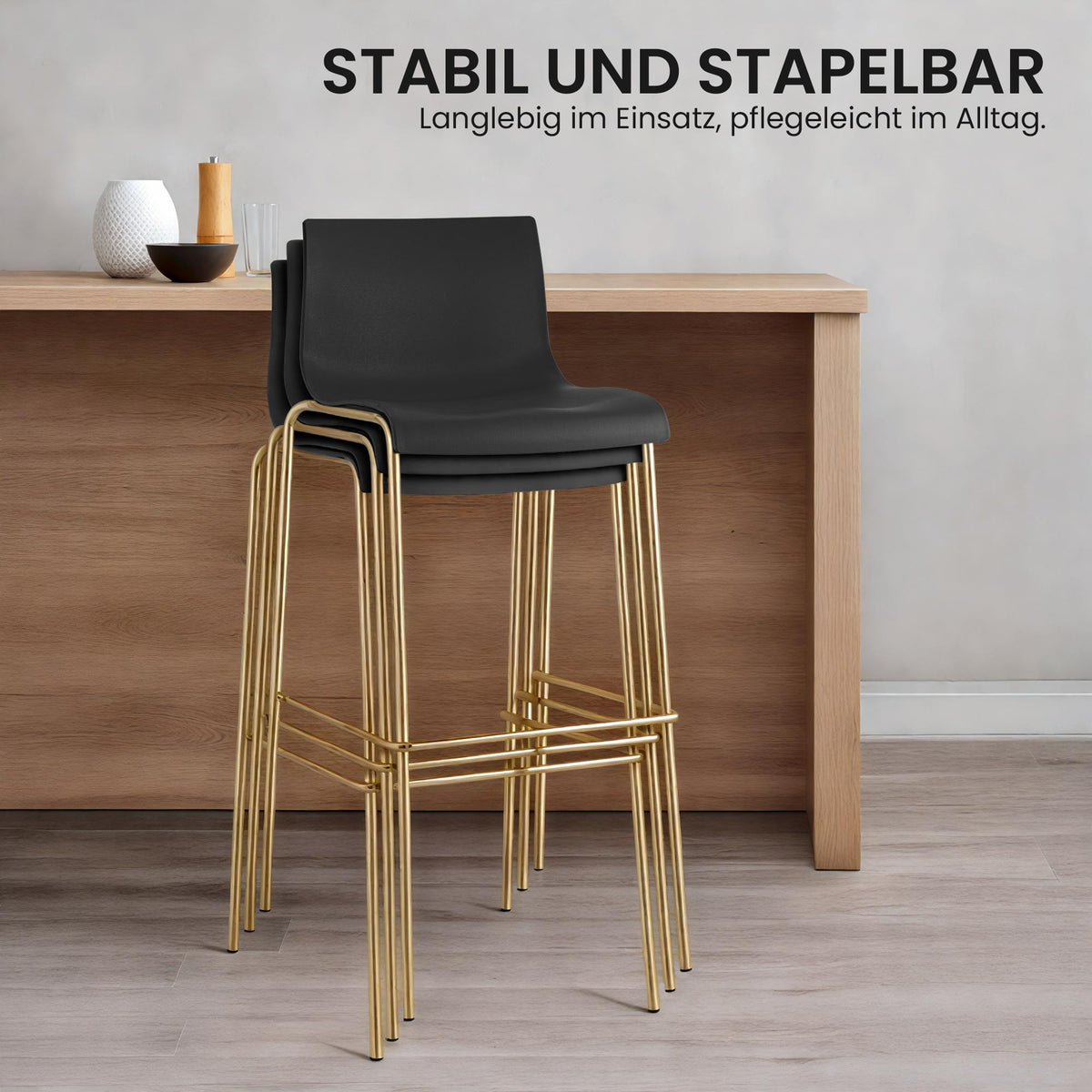 2er Set Barhocker Hoover Kunststoff 4-Fuß Gold – Ansicht 11