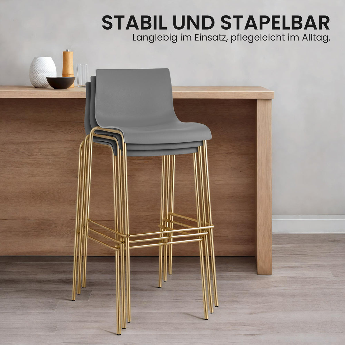2er Set Barhocker Hoover Kunststoff 4-Fuß Gold – Ansicht 18
