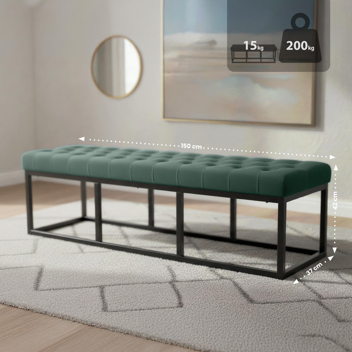 Sitzbank Polson Samt Schwarz 150 cm – Ansicht 2