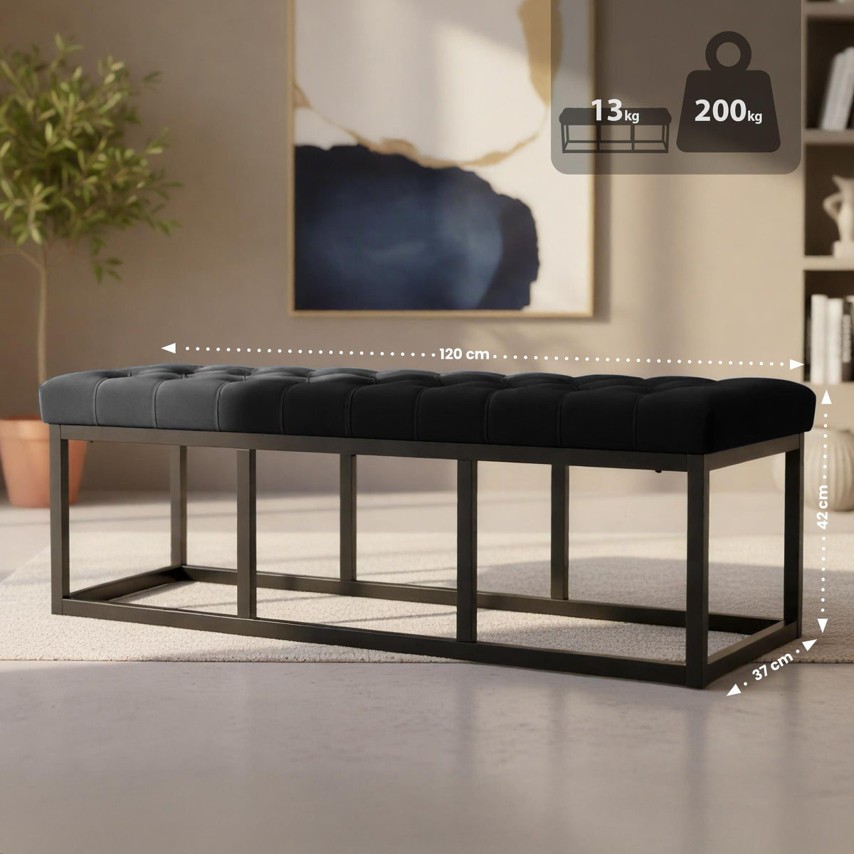 Sitzbank Polson Samt Schwarz 120 cm – Ansicht 2