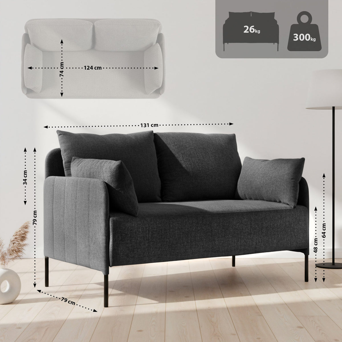 Ziden Couch 2 Sitzer Stoff – Ansicht 2