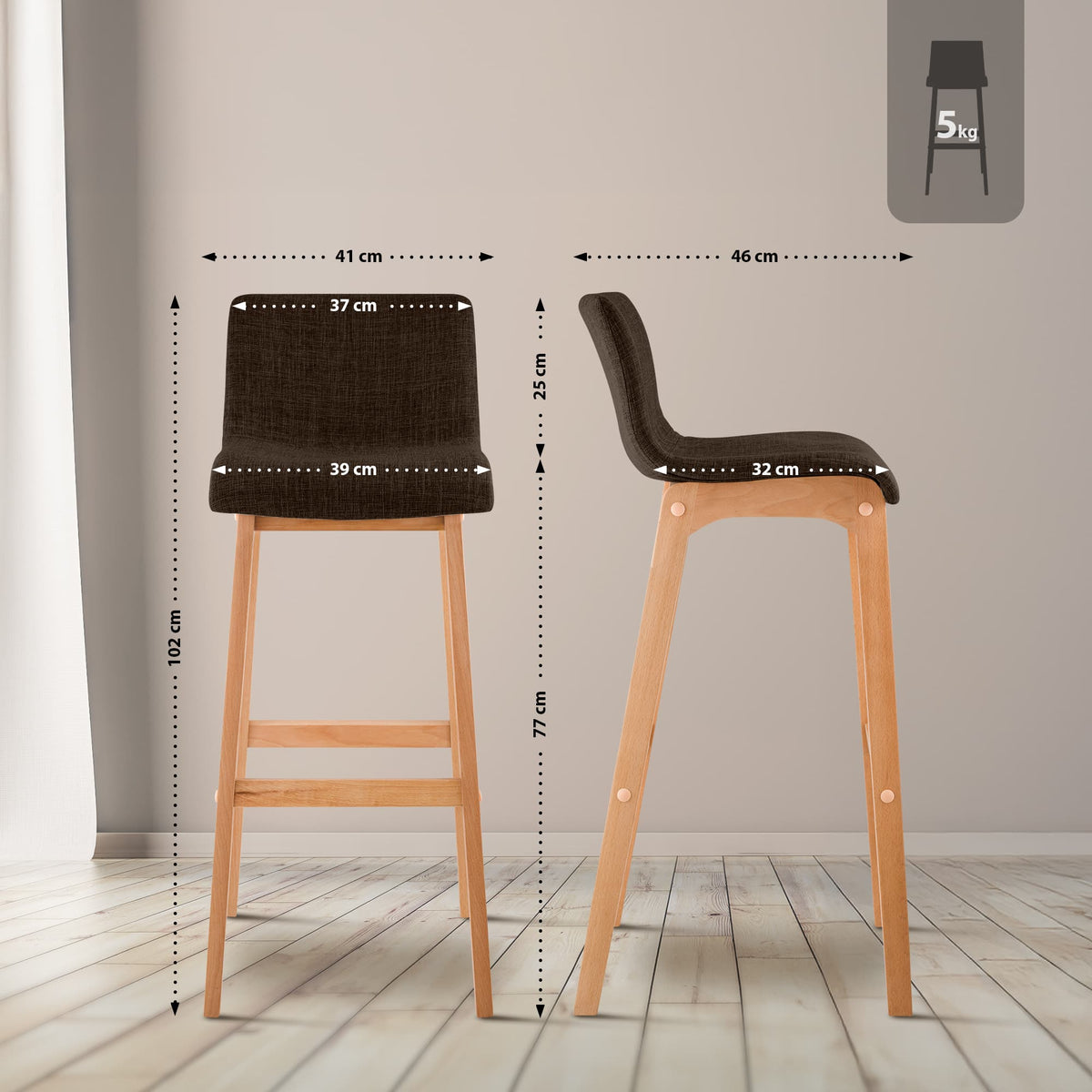 2er Set Barhocker Hoover Stoff Natura – Ansicht 9