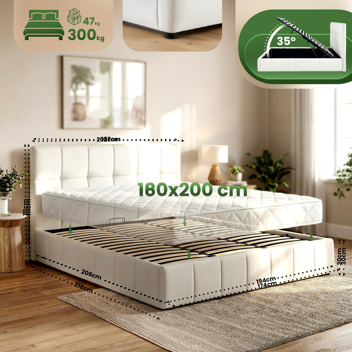 Bett Ladia Stoff 180x200 cm – Ansicht 2
