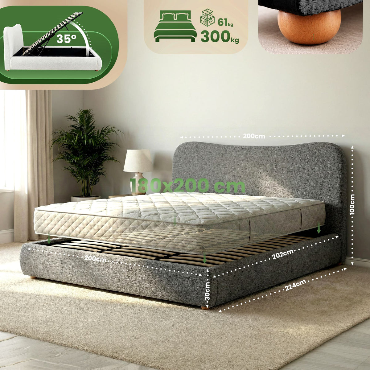 Bett Maido Teddy Stoff 180x200 cm – Ansicht 11